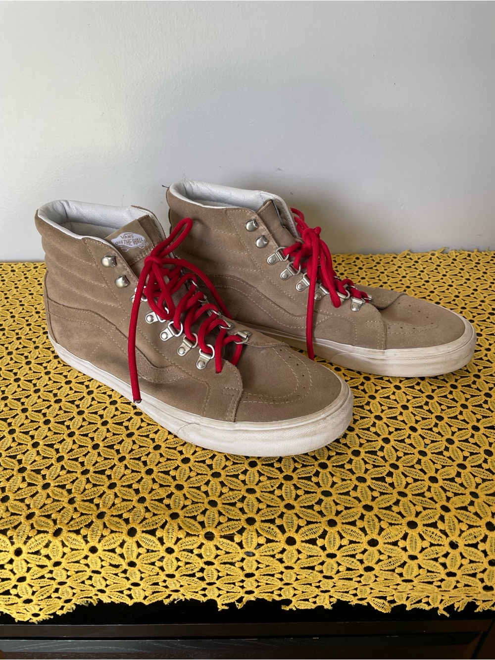 Vans Men's High-Top Suede Sneakers with Red Laces, Size 12
